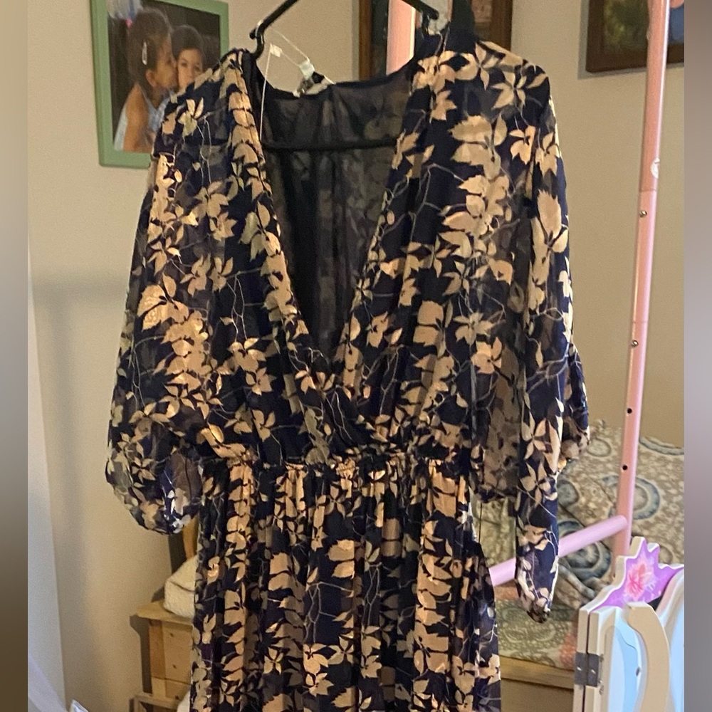 Baltic Born Navy and Beige Floral Maxi Dress